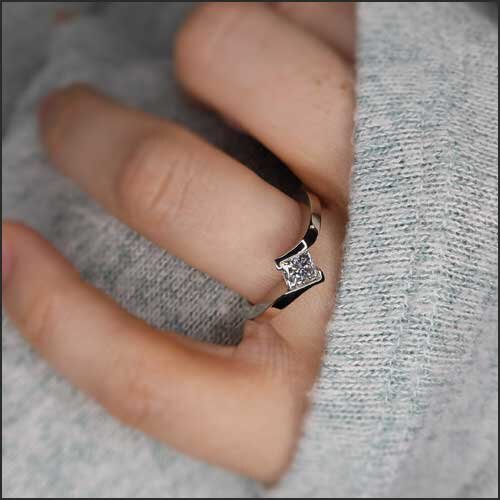 Three Stone Engagement Ring | Princess Cut Lab Diamond Ring for Women